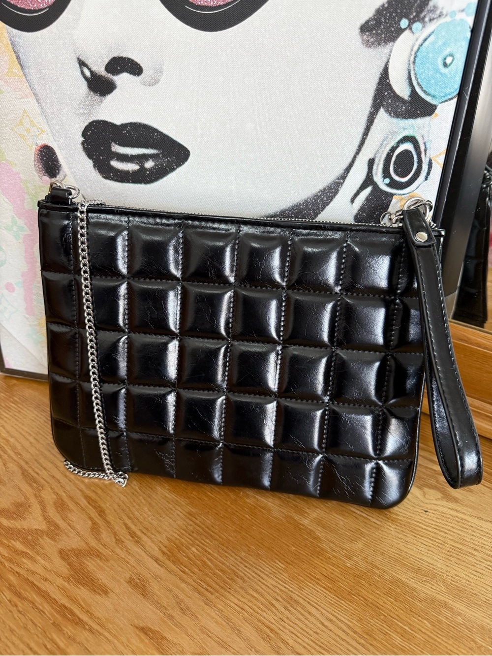 Zara Quilted Clutch Black with Silver Chain - Picture 6 of 16